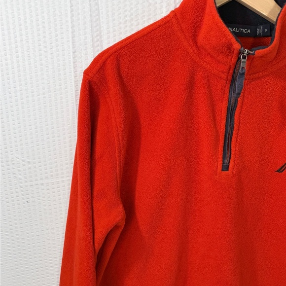 Nautica Orange &blue Quarter Zip fleece Mock Neck Pullover Men's Medium - Picture 3 of 13
